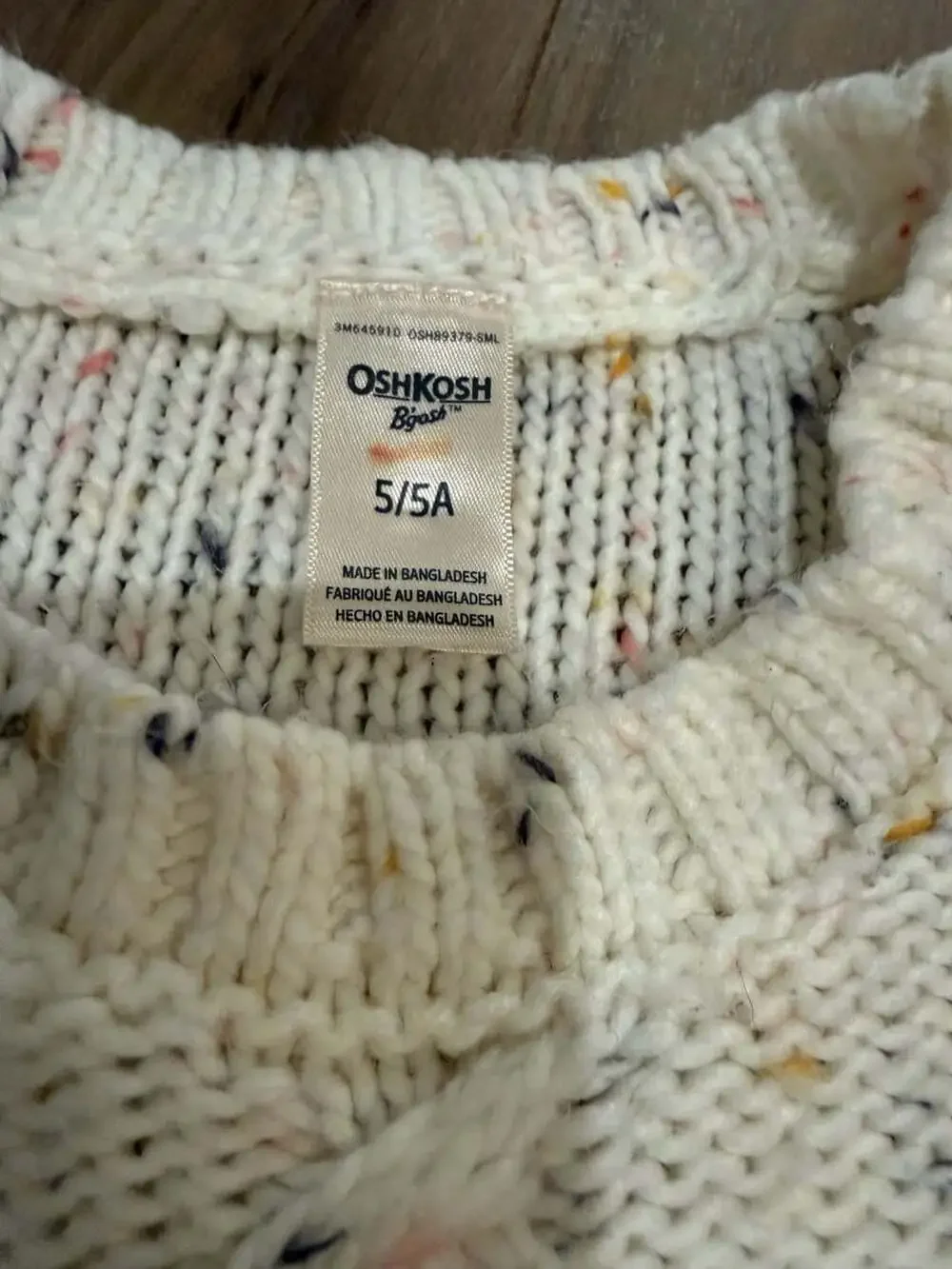 OshKosh B'gosh Cream Confetti Cable Knit Pullover Sweater Size 5/5A